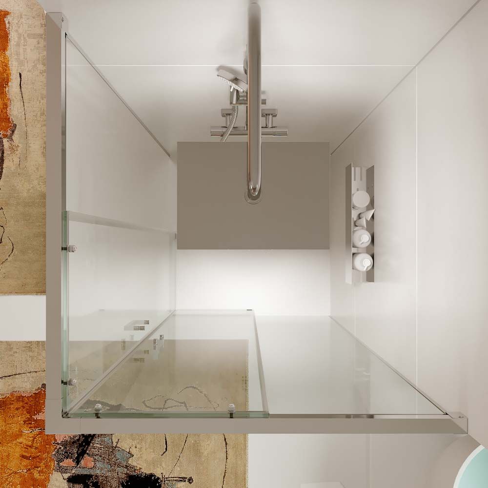 Mampara de ducha TECH STEEL cuadrada 2 fijos - 2 puertas correderas vidrio 8 mm. ACERO INOXIDABLE - Imagen 3