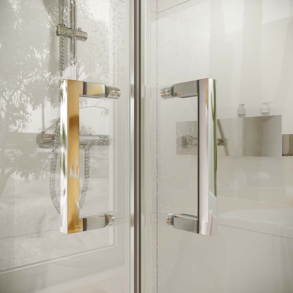 Mampara de ducha TECH STEEL cuadrada 2 fijos - 2 puertas correderas vidrio 8 mm. ACERO INOXIDABLE - Imagen 4