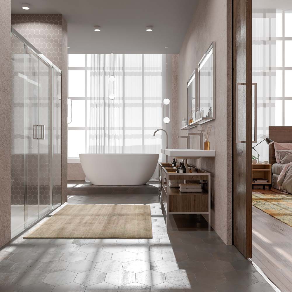 Mampara de ducha TECH STEEL frontal 2 fijos - 2 puertas correderas vidrio 8 mm. ACERO INOXIDABLE - Imagen 2