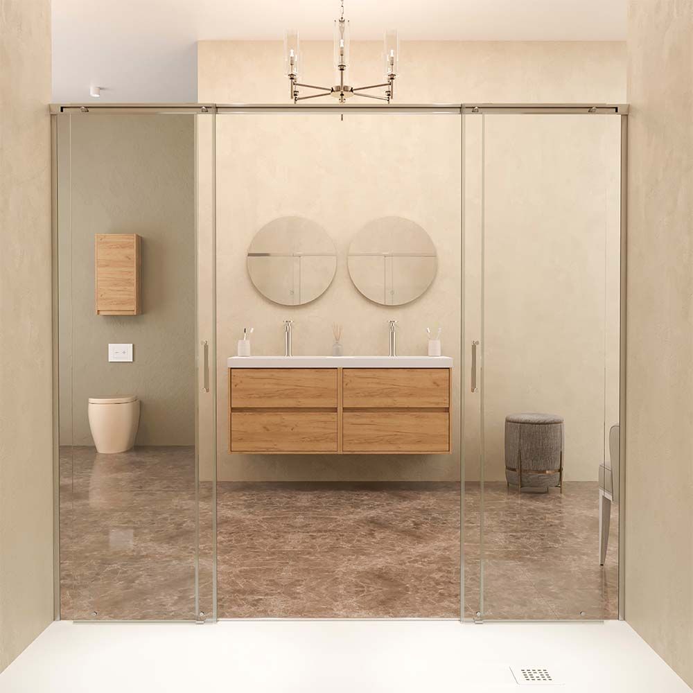 Mampara de ducha AXER frontal 2 fijos - 2 puertas correderas vidrio 6 mm. ACERO INOXIDABLE - Imagen 3