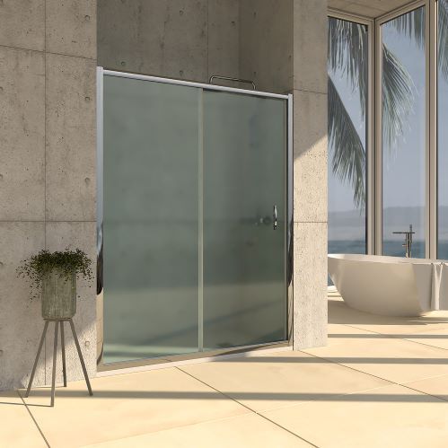 Mampara de ducha frontal TEMPO 1 fijo - 1 puerta corredera vidrio new carglass. Acabado CROMO BRILLO