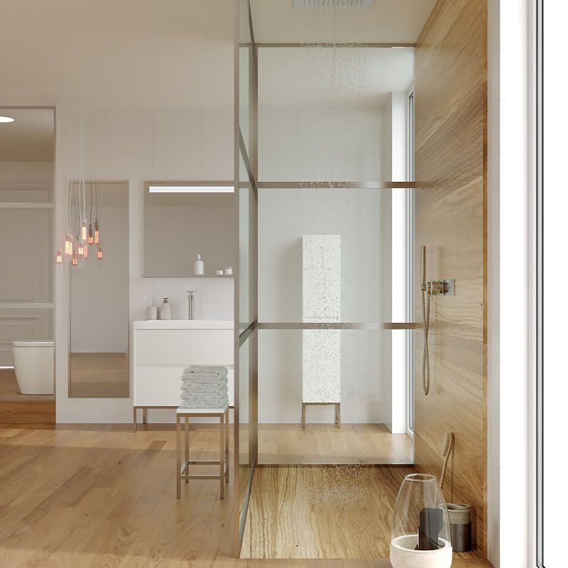 Fijo de
ducha a techo LINE XL con perfileria enmarcada 3 cuerpos - Vidrio 4 MM con
tratamiento anti-cal incluido- Brazo sujeción acero inox - Imagen 2