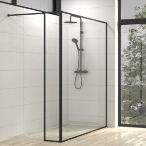 Fijo de
  ducha a medida mampara LINE con perfilería extra enmarcada 2 cuerpos - Vidrio
  4 MM con tratamiento anti-cal incluido- Brazo sujeción acero inox