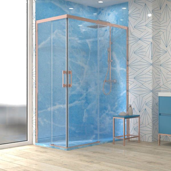 Plato de ducha resina textura pizarra. Efecto en Mármol Emperador Azul y otros acabados - antideslizante STONE 3D moderno - Imagen 3