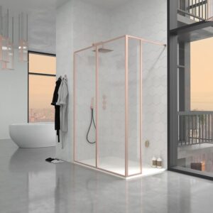 Fijo de
  ducha a medida mampara LINE XL con perfilería enmarcada 3 cuerpos - Vidrio 4
  MM con tratamiento anti-cal incluido- Brazo sujeción acero inoxidable