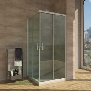 Mampara de ducha cuadrada TEMPO apertura angular 2 fijos-2 puertas correderas. Con tratamiento anti-cal.Acabado BLANCO MATE