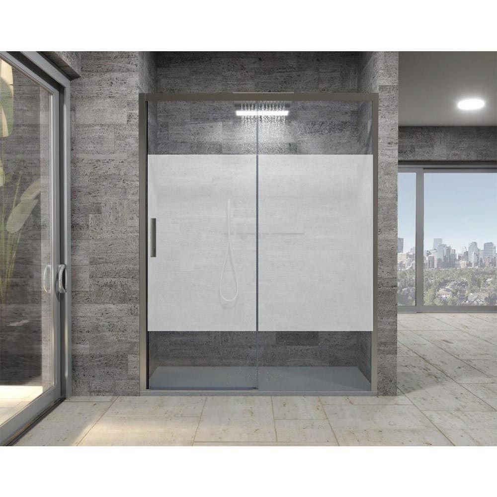 Mampara de ducha frontal FLARE 1 fijo -1 puerta corredera serigrafiada. Sin perfil inferior. Acabado CROMO BRILLO - Imagen 2