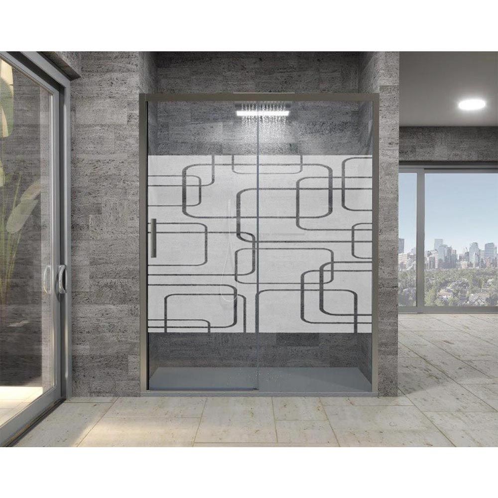 Mampara de ducha frontal FLARE 1 fijo -1 puerta corredera serigrafiada. Sin perfil inferior. Acabado CROMO BRILLO - Imagen 3