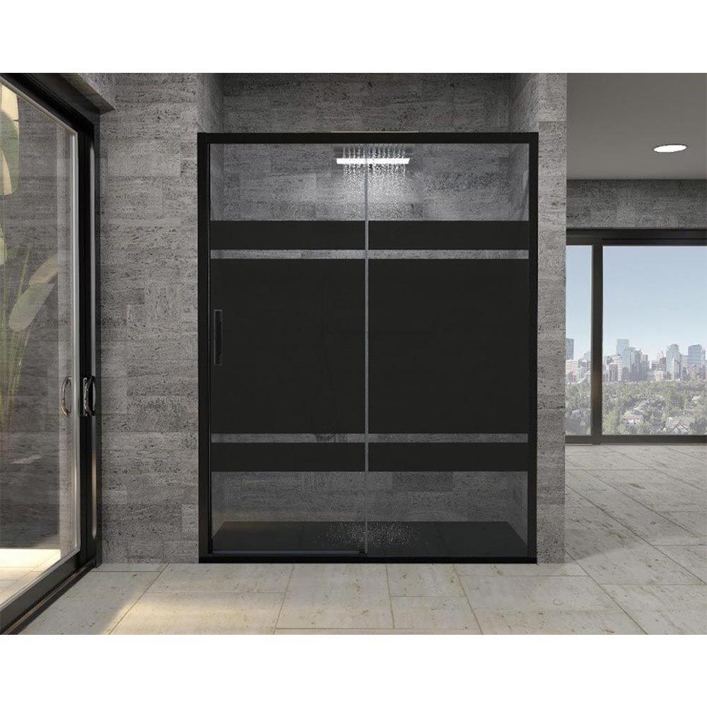 Mampara de ducha frontal FLARE 1 fijo -1 puerta corredera serigrafiada. Sin perfil inferior. Acabado NEGRO MATE - Imagen 3