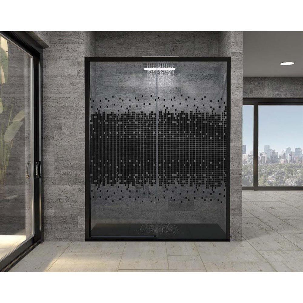Mampara de ducha frontal FLARE 1 fijo -1 puerta corredera serigrafiada. Sin perfil inferior. Acabado NEGRO MATE - Imagen 2