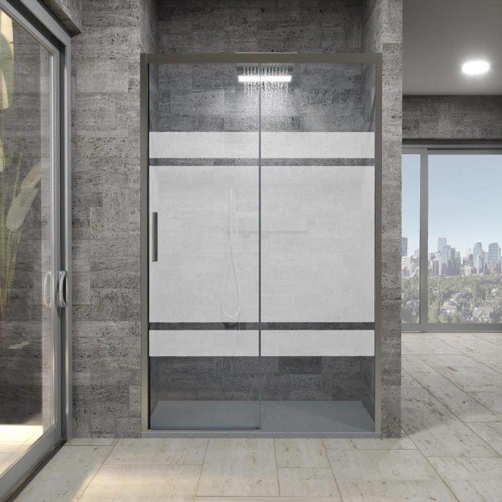 Mampara de ducha frontal FLARE 1 fijo -1 puerta corredera serigrafiada. Sin perfil inferior. Acabado CROMO BRILLO - Imagen 5