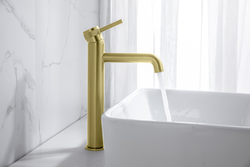 Grifo Monomando Alto de Lavabo DIAMOND Oro Cepillado - Imagen 2