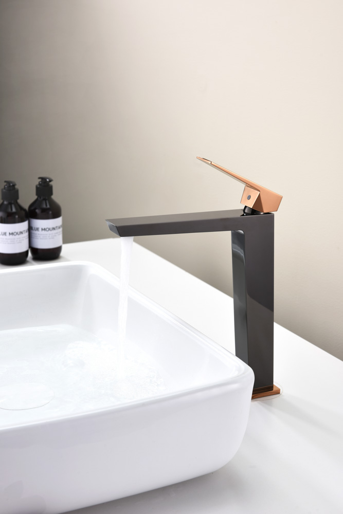 Grifo Monomando de Lavabo Alto INFINITE Negro Cristal / Oro Rosa - Imagen 2