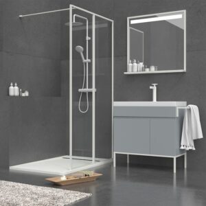 Mueble de baño 1 cajón- 1 puerta acabado mate GRIS CEMENTO con lavabo resina 6 cm grosor