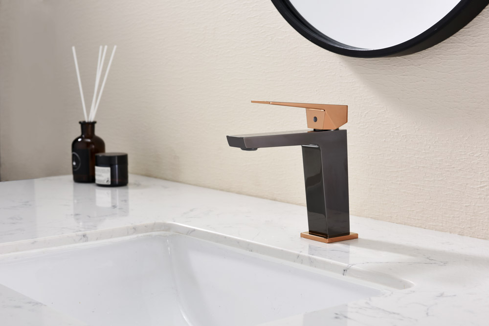 Grifo Monomando de Lavabo INFINITE Negro Cristal / Oro Rosa - Imagen 3