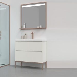 Mueble de baño 2 cajones acabado mate BLANCO con lavabo resina 6 cm grosor