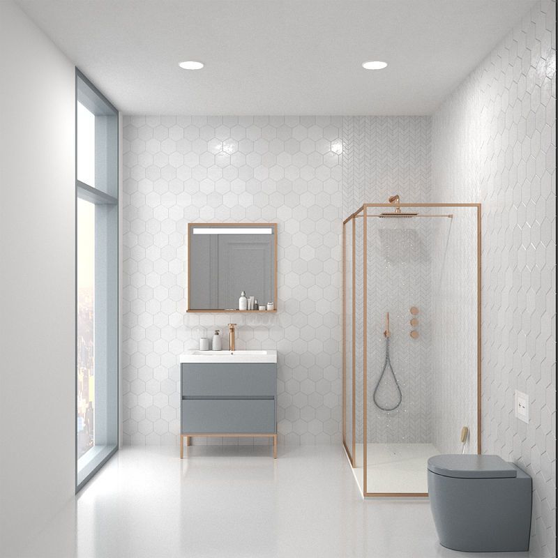 Mueble de baño 2 cajones acabado mate GRIS CEMENTO con lavabo resina 6 cm grosor - Imagen 4