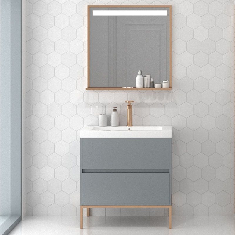 Mueble de baño 2 cajones acabado mate GRIS CEMENTO con lavabo resina 6 cm grosor