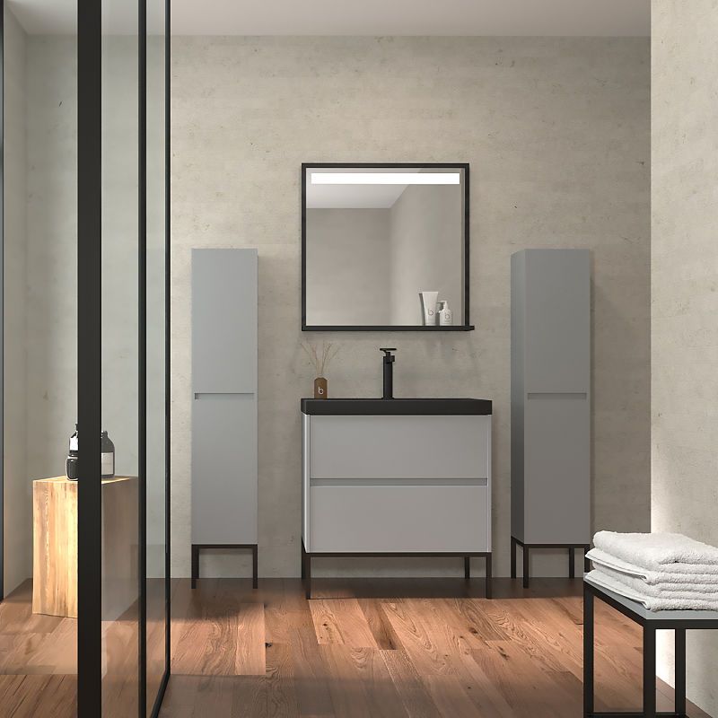 Mueble de baño 2 cajones acabado mate GRIS CEMENTO con lavabo resina 6 cm grosor - Imagen 3