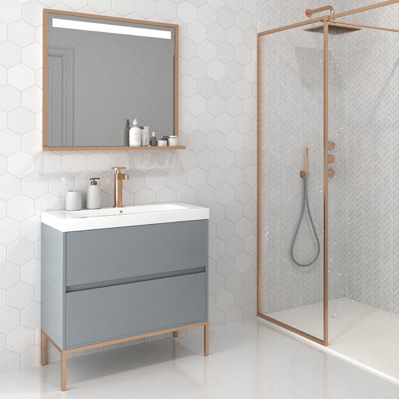 Mueble de baño 2 cajones acabado mate GRIS CEMENTO con lavabo resina 6 cm grosor - Imagen 2