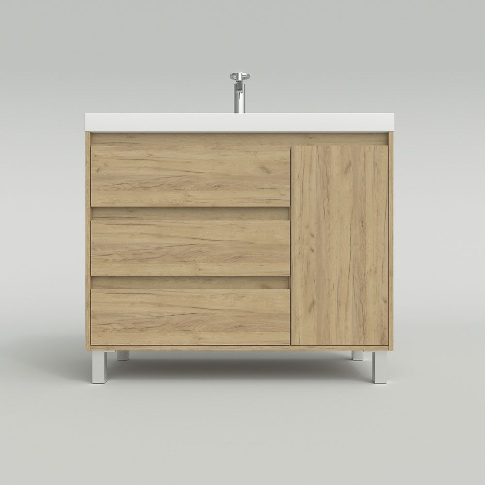Mueble de baño con patas 3 cajones / 1 puerta superior CARMEN acabado ROBLE CLARO - Imagen 3