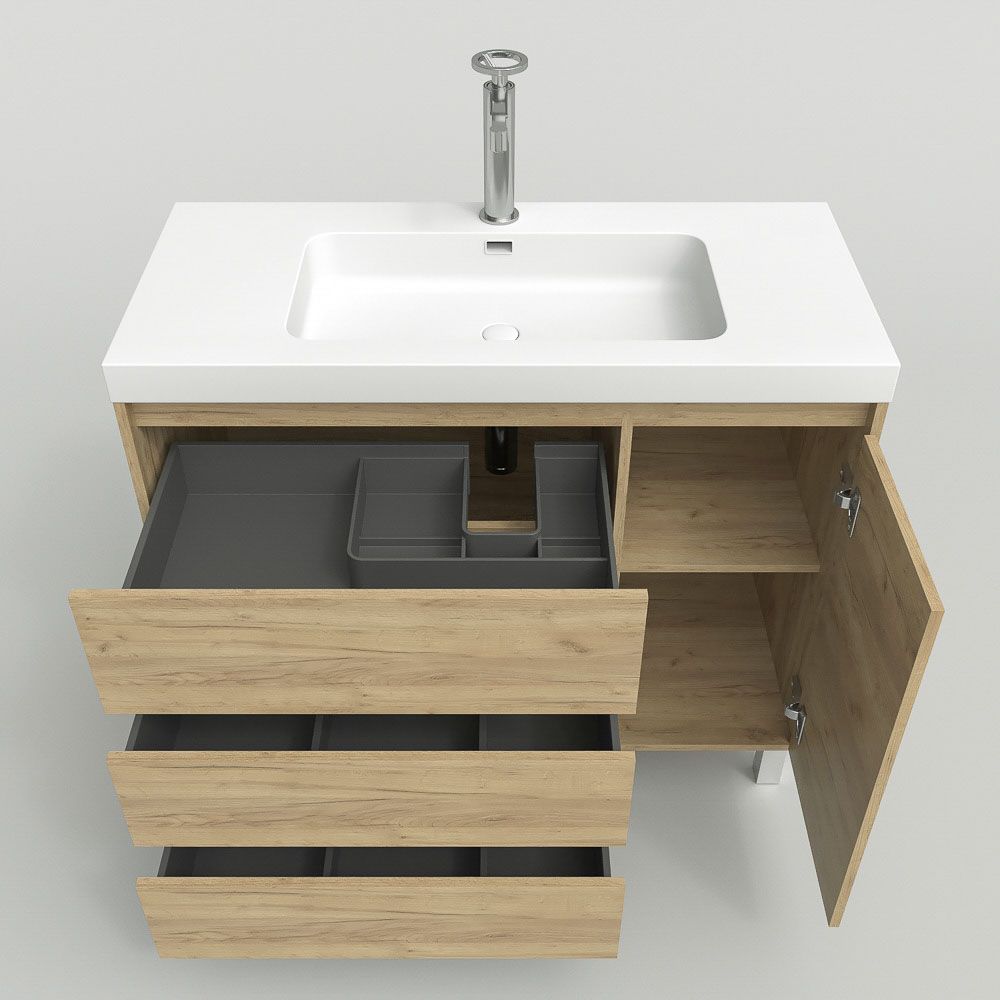 Mueble de baño con patas 3 cajones / 1 puerta superior CARMEN acabado ROBLE CLARO - Imagen 4