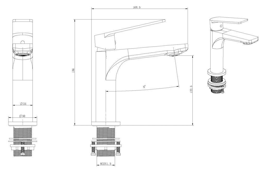 Grifo Monomando de Lavabo GLORY Negro Cristal - Imagen 2