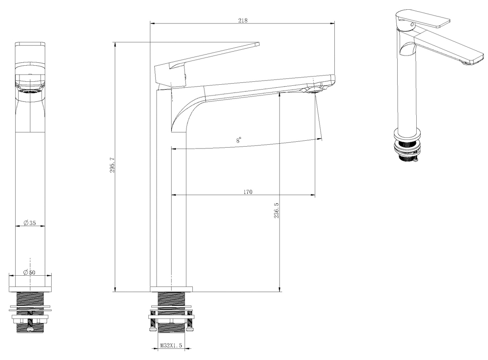 Grifo Monomando Alto de Lavabo GLORY Negro Cristal - Imagen 4