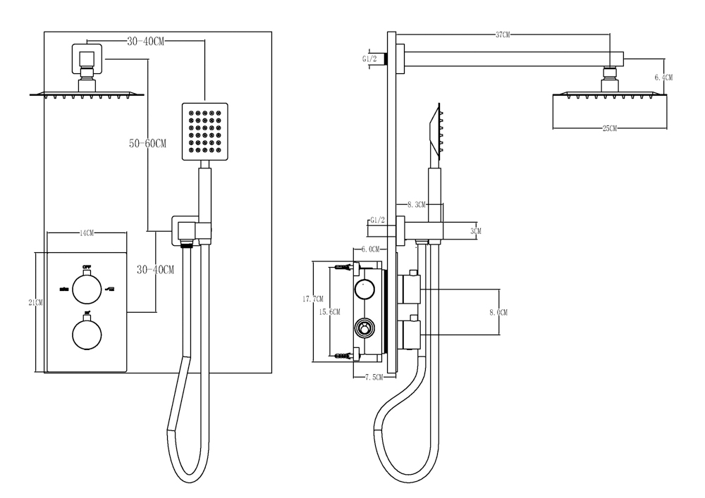 Conjunto de Ducha Termostático Empotrado ETERNITY Negro Mate - Imagen 3