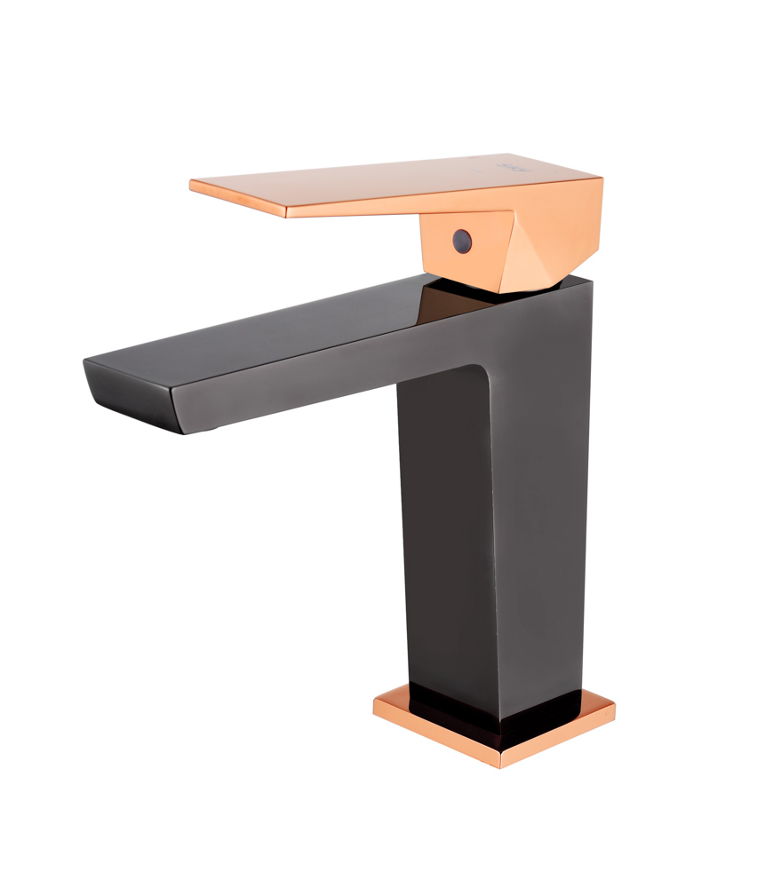 Grifo Monomando de Lavabo INFINITE Negro Cristal / Oro Rosa