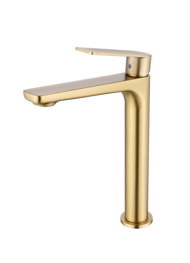 Grifo Monomando Alto de Lavabo GLORY Oro Cepillado