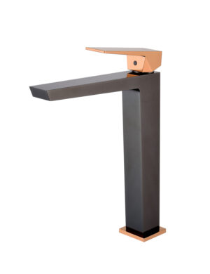 Grifo Monomando de Lavabo Alto INFINITE Negro Cristal / Oro Rosa