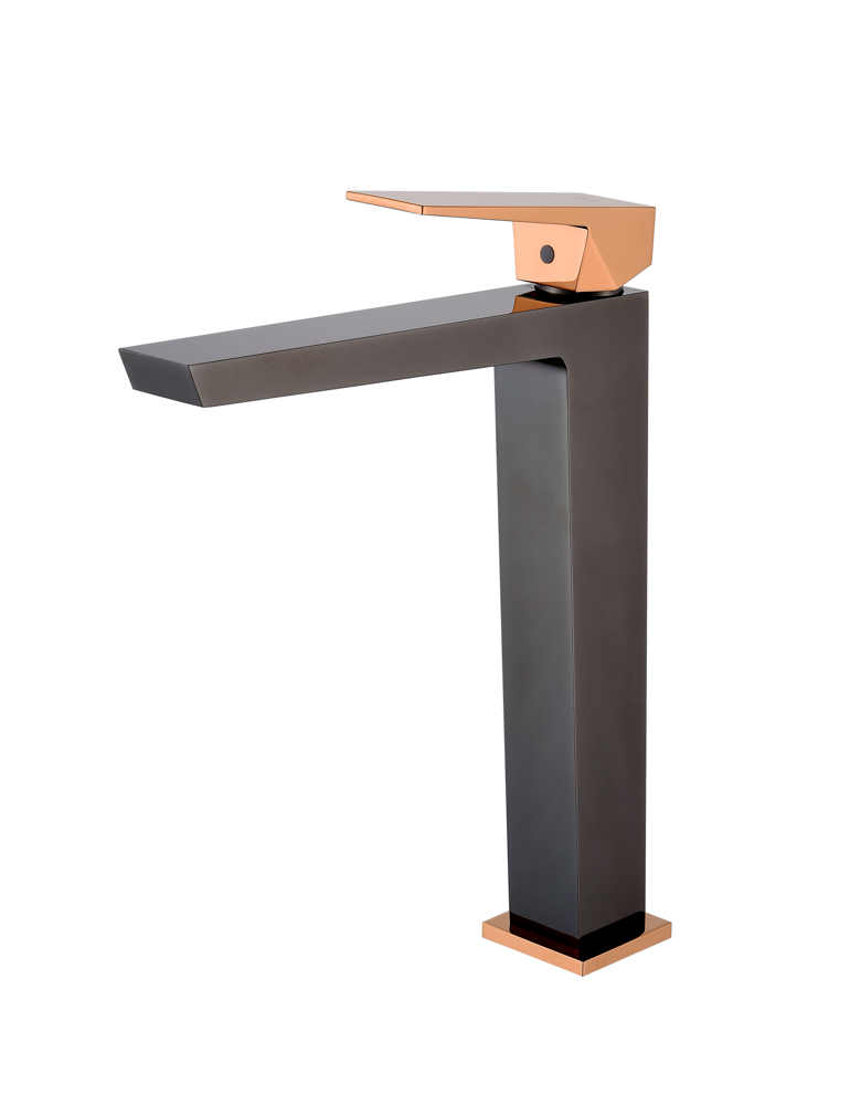 Grifo Monomando de Lavabo Alto INFINITE Negro Cristal / Oro Rosa