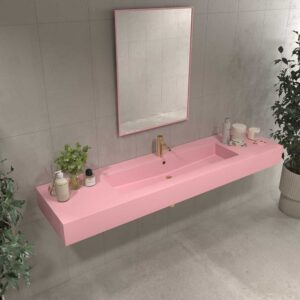 Lavabo suspendido  a medida FIONA un seno centrado SOLID SURFACE  Rosa claro RAL 3012