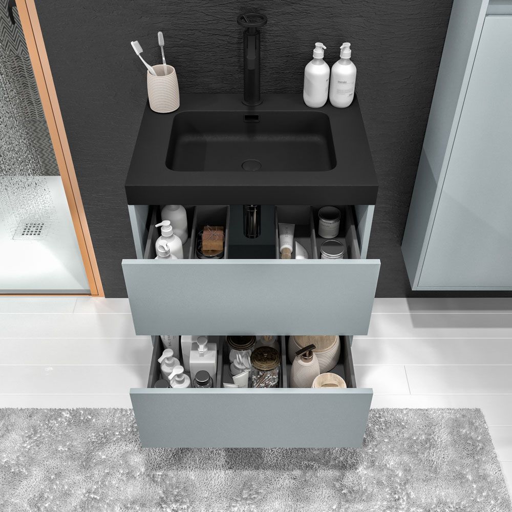 Mueble de baño suspendido 2 cajones CARMEN con lavabo resina acabado GRIS CEMENTO - Imagen 2