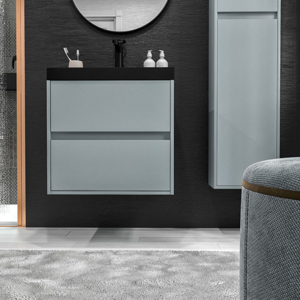 Mueble de baño suspendido 2 cajones CARMEN con lavabo resina acabado GRIS CEMENTO - Imagen 3