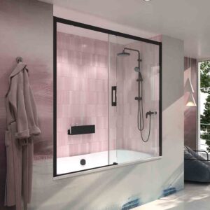 Mampara de bañera FLARE frontal 1 fijo -1 puerta corredera NEGRO MATE