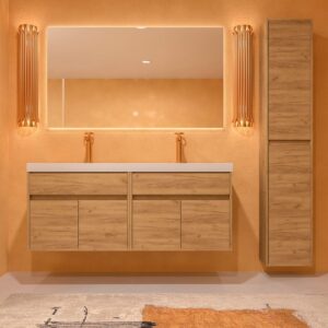 Mueble de baño suspendido 2 lavabos 4 puertas / 2 cajones 120 cm acabado ROBLE CLARO