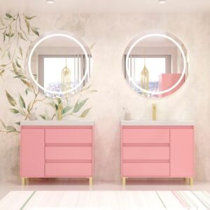 Mueble de baño con patas 3 cajones / 1 puerta CARMEN acabado ROSA PALO