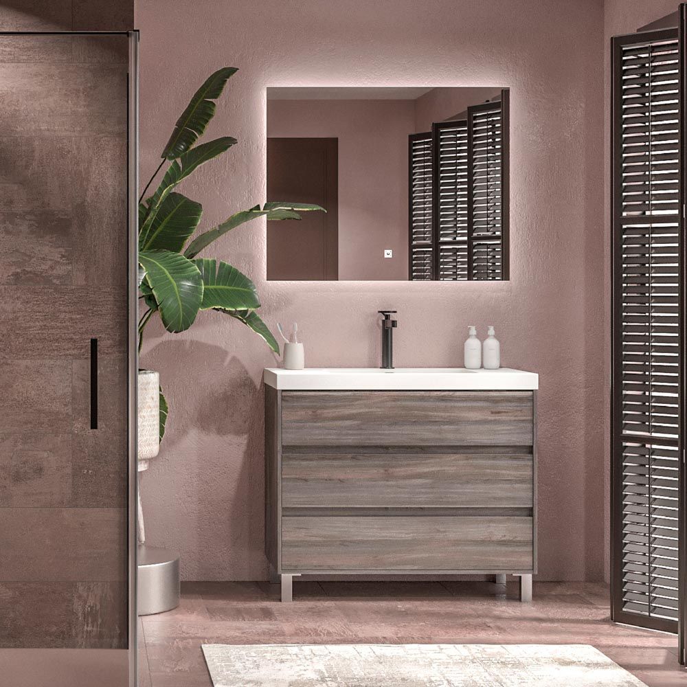 Mueble de baño con patas 3 cajones CARMEN acabado OLMO WABI