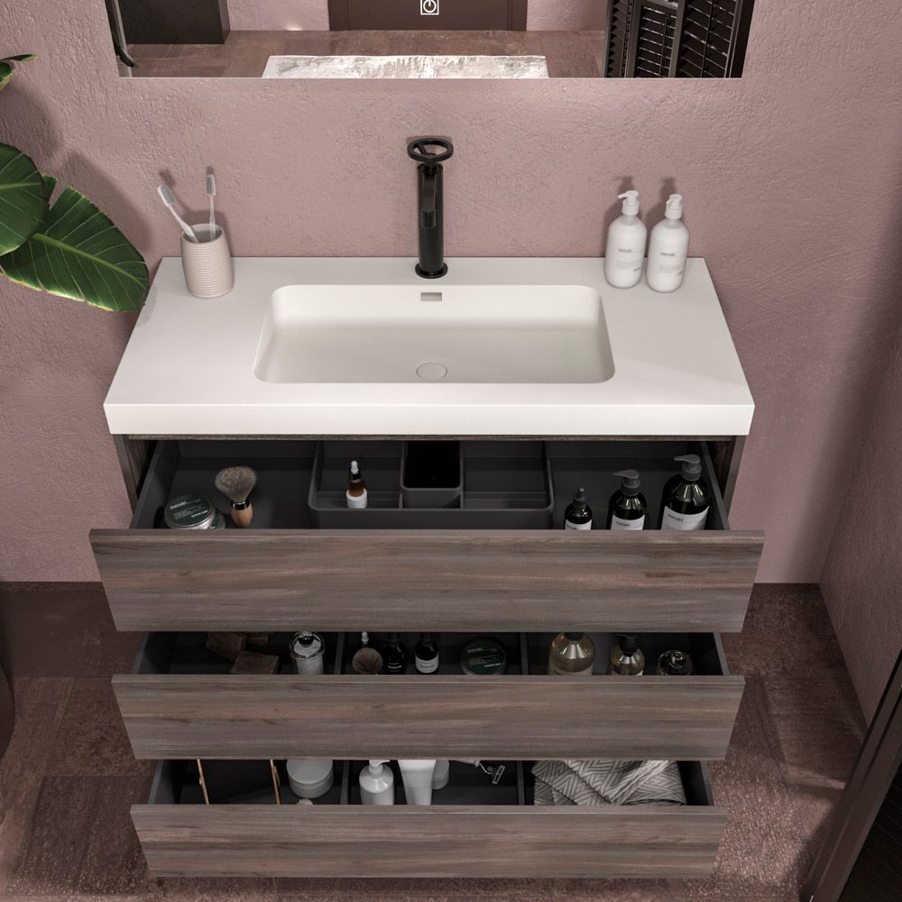 Mueble de baño con patas 3 cajones CARMEN acabado OLMO WABI - Imagen 3