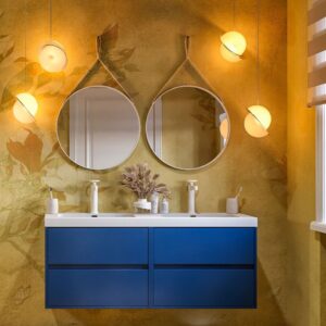Mueble de baño suspendido 120 cm 4 cajones CARMEN con lavabo doble 2 senos resina acabado AZUL COBALTO