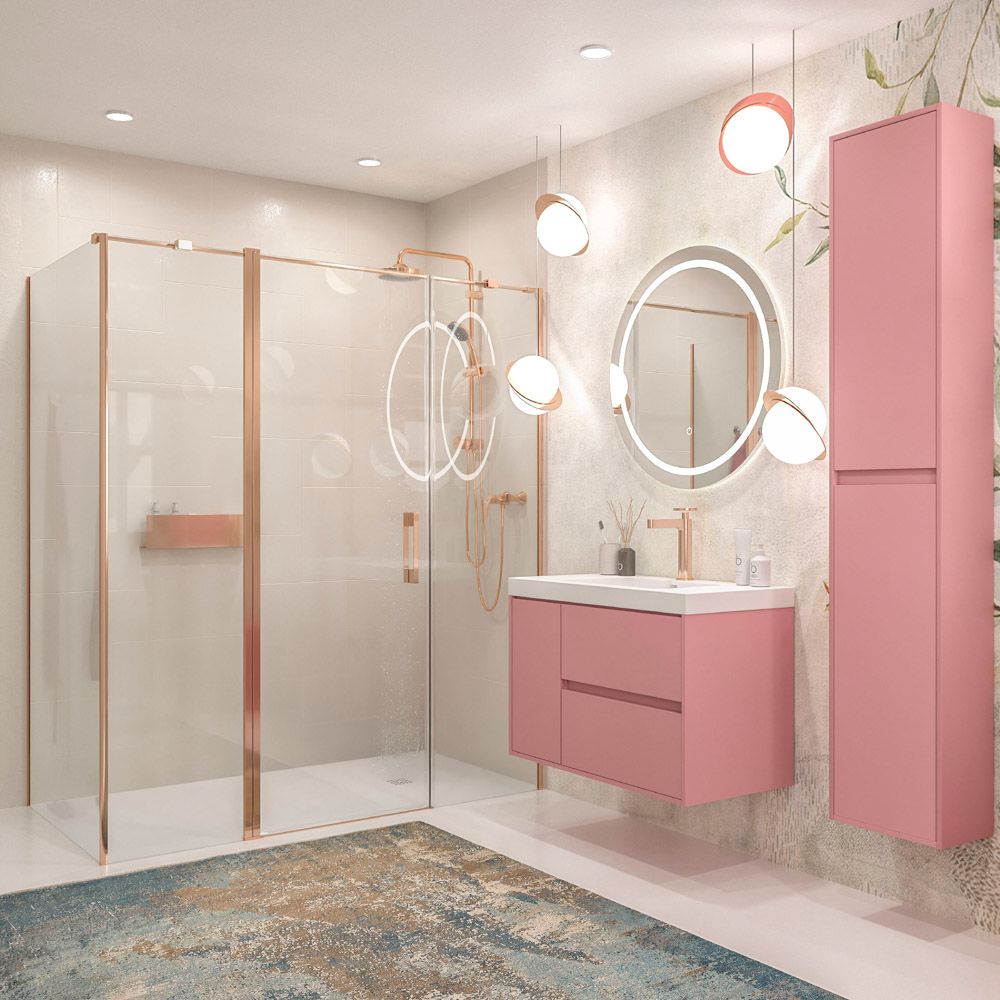 Mueble de baño suspendido 2 cajones / 1 puerta CARMEN con lavabo resina acabado ROSA PALO - Imagen 4