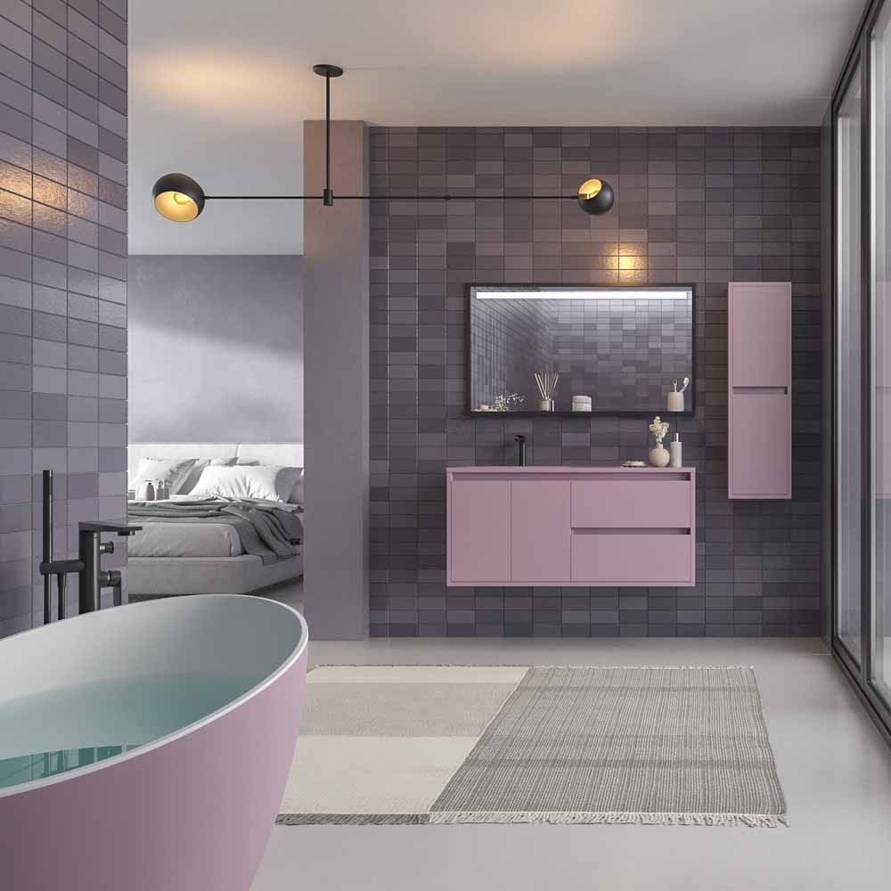 Mueble de baño suspendido 2 cajones/2 puertas CLAIRE con lavabo Solid Surface VIOLETA PASTEL - Imagen 2