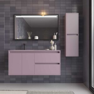 Mueble de baño suspendido 2 cajones/2 puertas CLAIRE con lavabo Solid Surface VIOLETA PASTEL