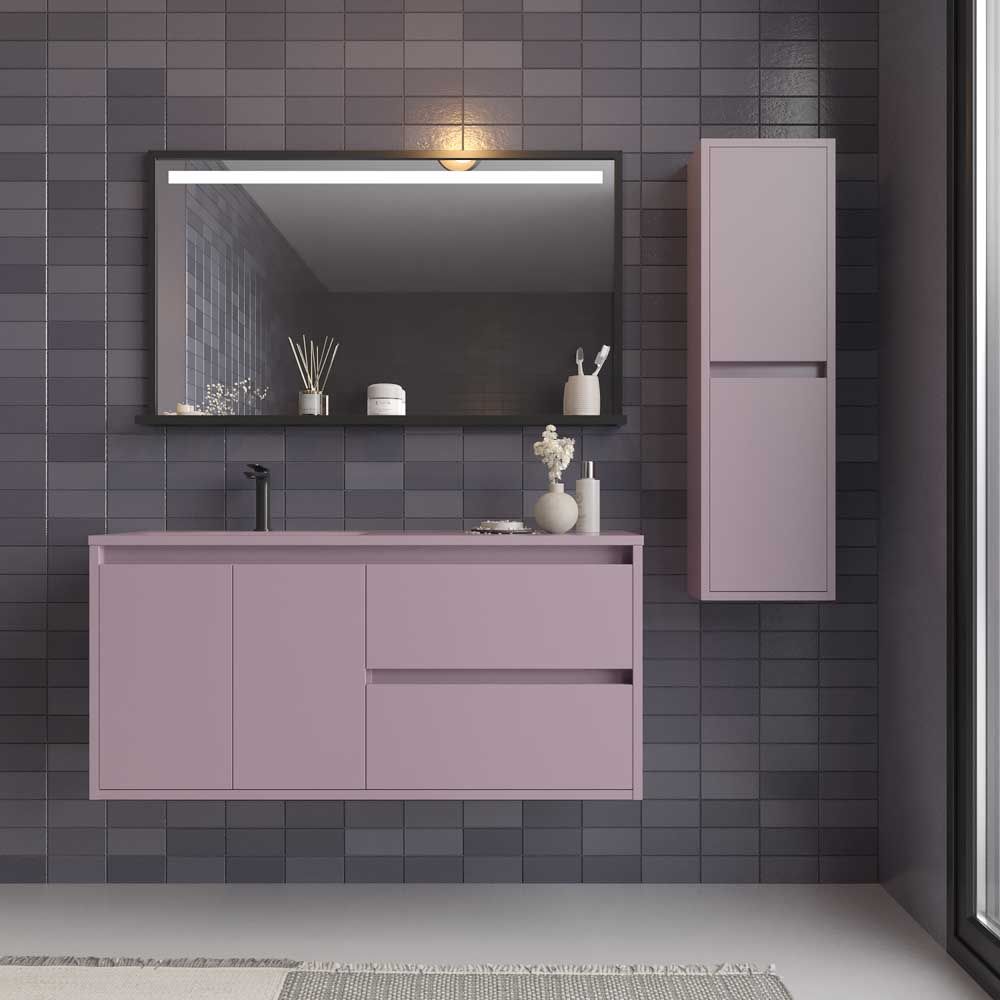 Mueble de baño suspendido 2 cajones/2 puertas CLAIRE con lavabo Solid Surface VIOLETA PASTEL