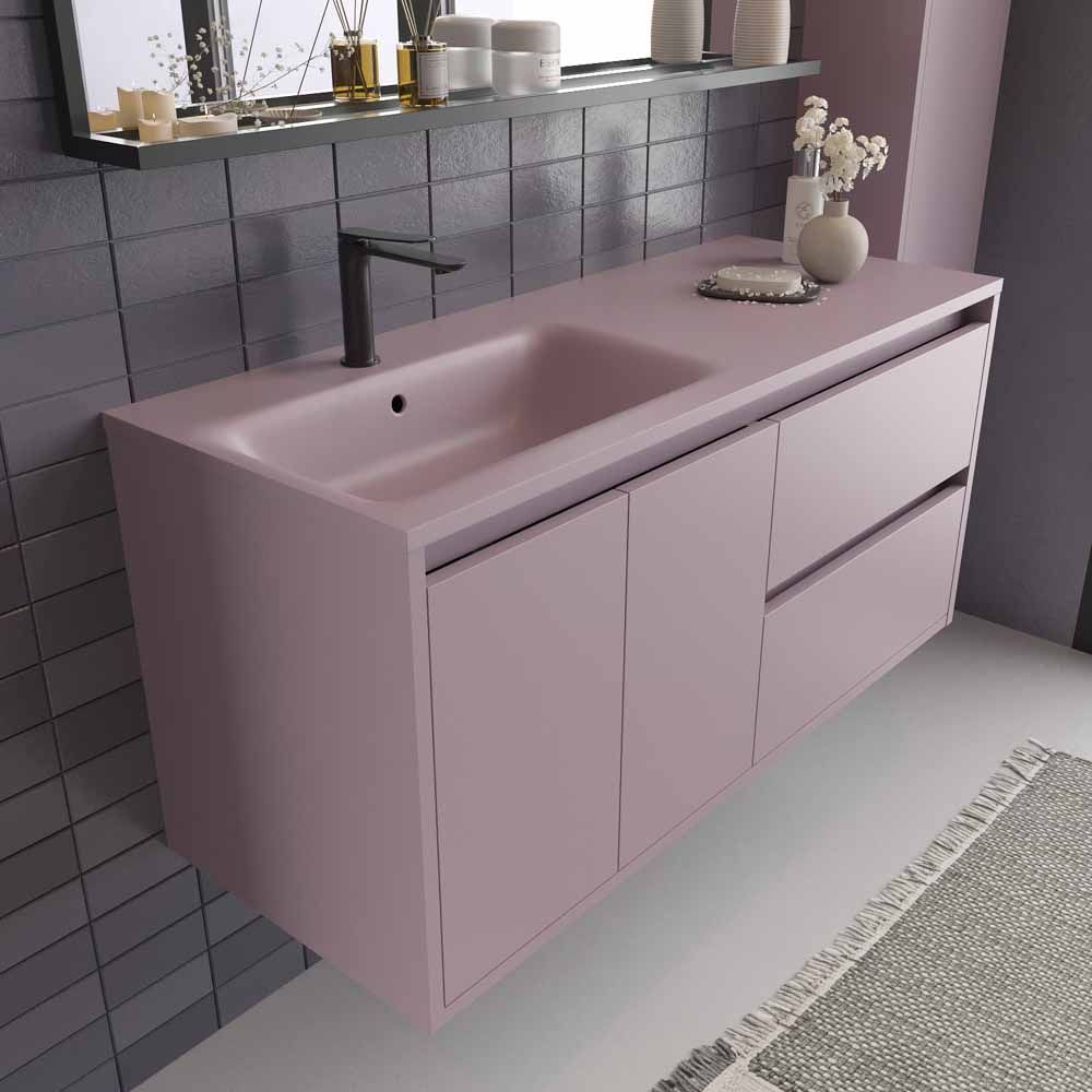 Mueble de baño suspendido 2 cajones/2 puertas CLAIRE con lavabo Solid Surface VIOLETA PASTEL - Imagen 3