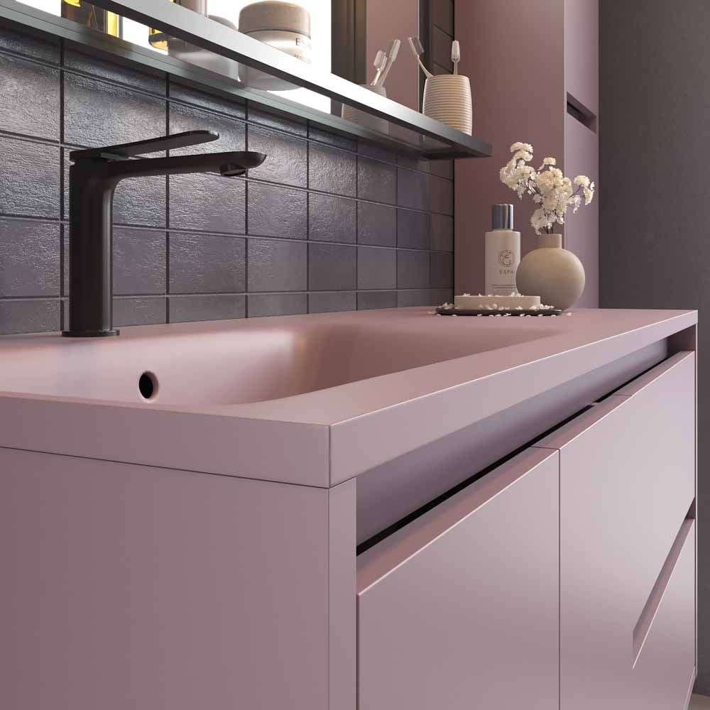Mueble de baño suspendido 2 cajones/2 puertas CLAIRE con lavabo Solid Surface VIOLETA PASTEL - Imagen 4