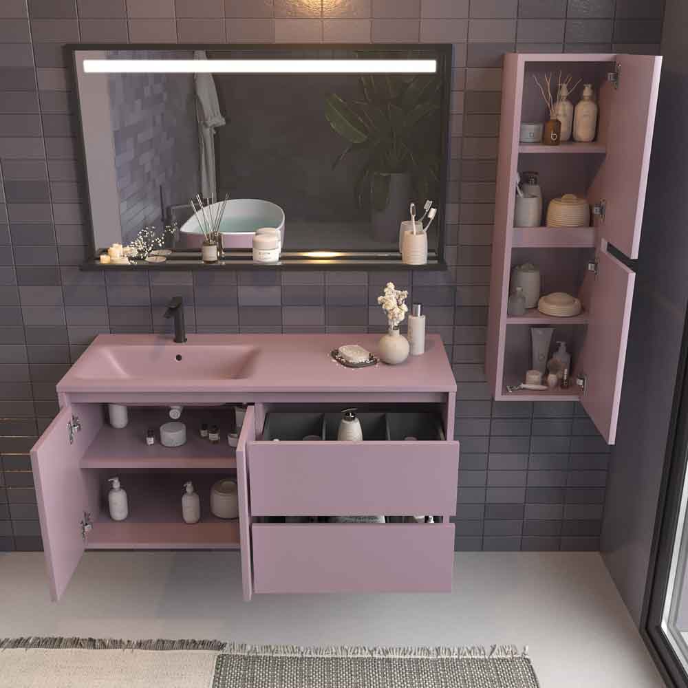 Mueble de baño suspendido 2 cajones/2 puertas CLAIRE con lavabo Solid Surface VIOLETA PASTEL - Imagen 5