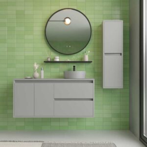 Mueble de baño suspendido 2 cajones/2 puertas CLAIRE con lavabo Solid Surface GRIS PIEDRA